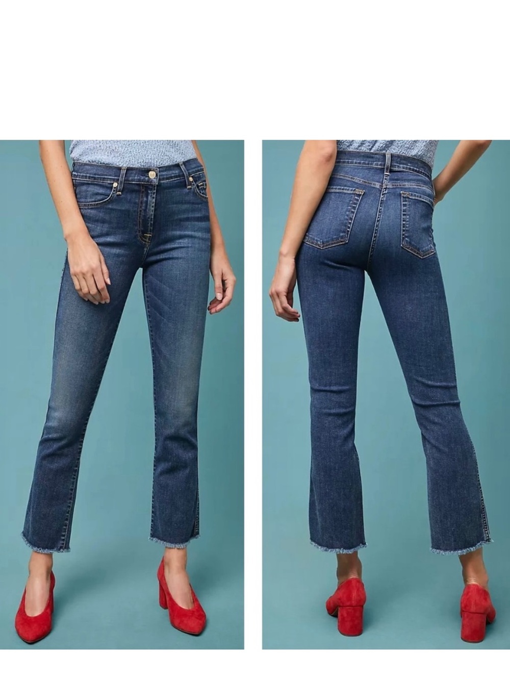 Anthropologie 7FAM Cropped Bootcut Jeans Women’s Size 25 High-Rise Stretch Denim